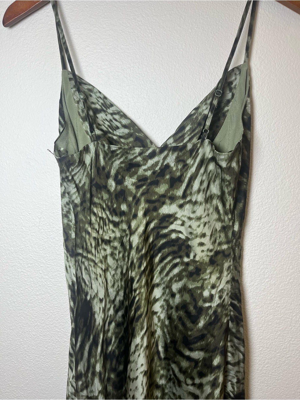Good American Green Animal-Print Satin Slip Dress